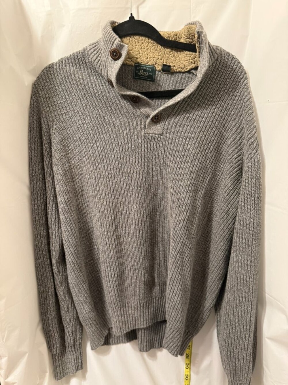 GH Bass Grey Knit Mock Neck Sherpa Sweater Size L